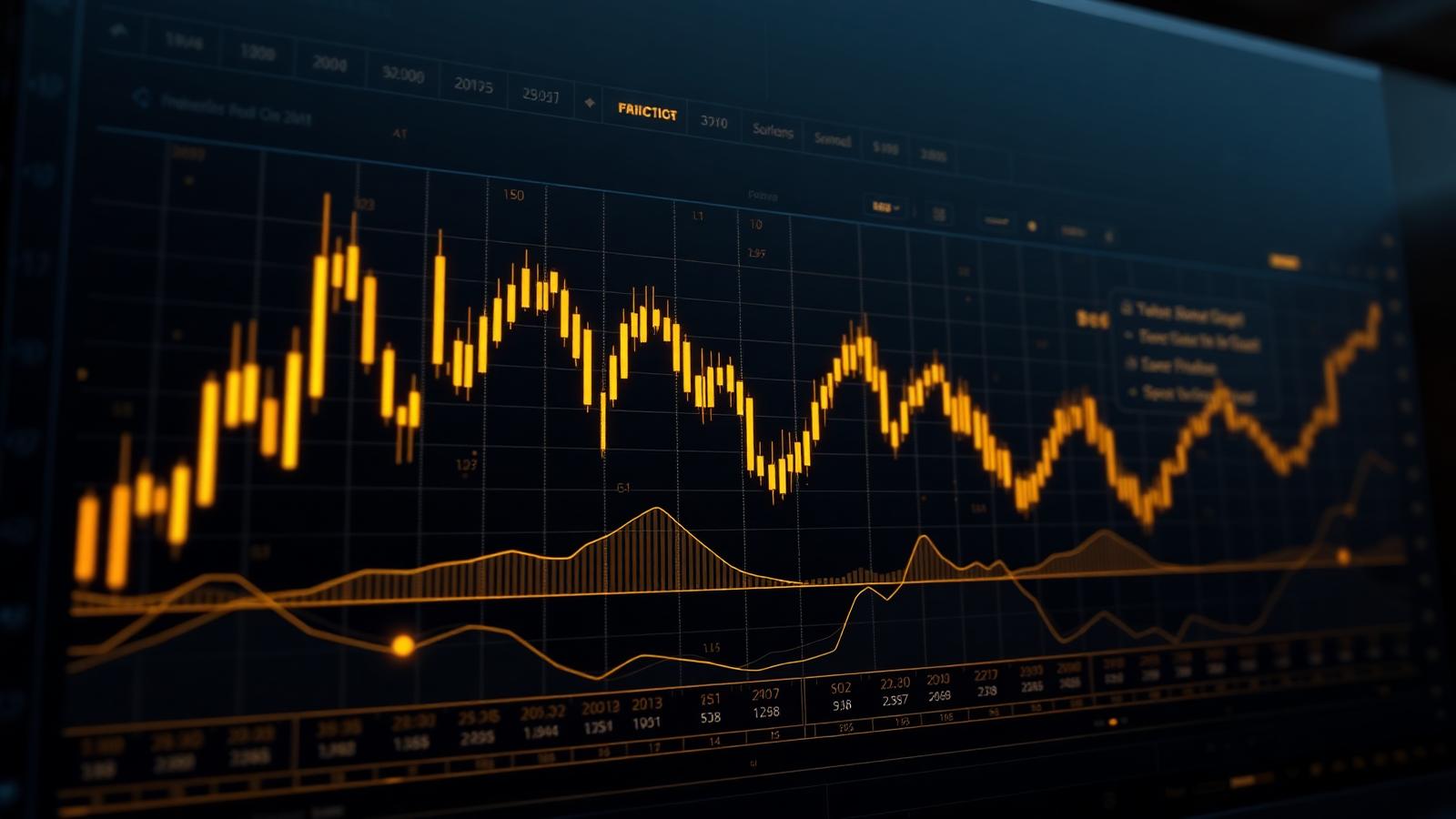 Trading desk with candlestick charts